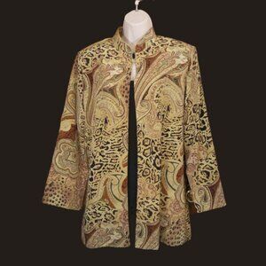 VTG Willow Ridge Jacket Golds/Browns/Black Animal Print Nehru Collar Size 16P